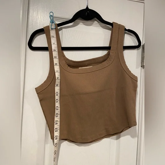 NWOT Madewell Ribbed Size M Brown Square Neck Crop Tank Top Fitted - Picture 5 of 9